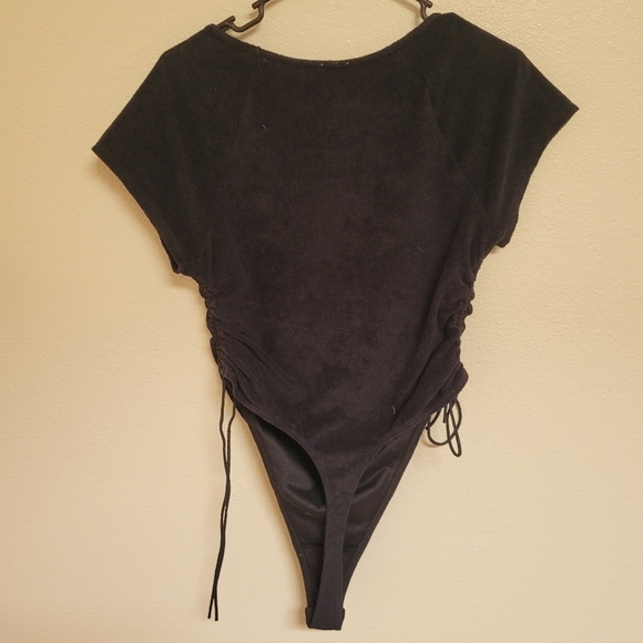 Savage X Fenty Black Terry Fitted Bodysuit with Rushed Sides - Picture 6 of 6